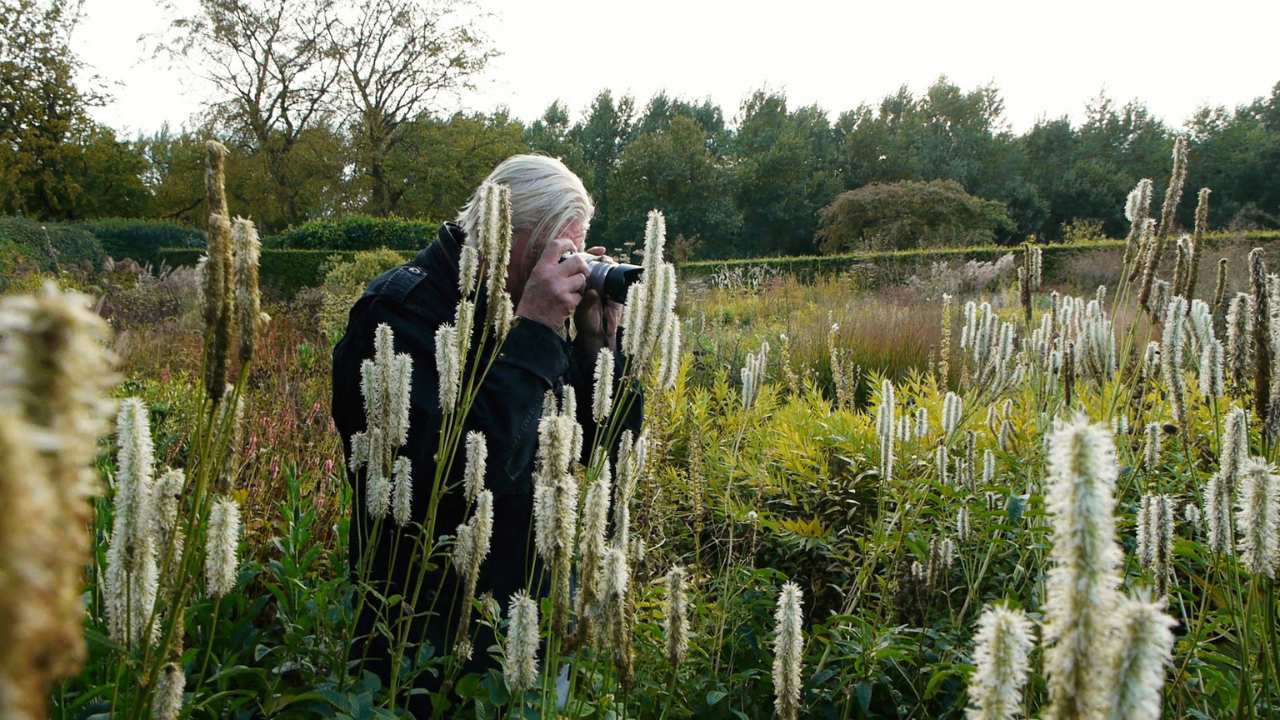 a man taking a photo in a field